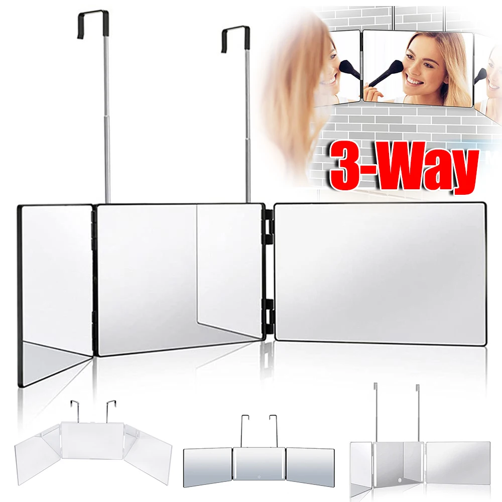 Selfcut Three-Sided Mirror with LED Lights Hairdressing Mirror Folding Mirror Hanging Retractable 3 Way Hair Cutting Mirror