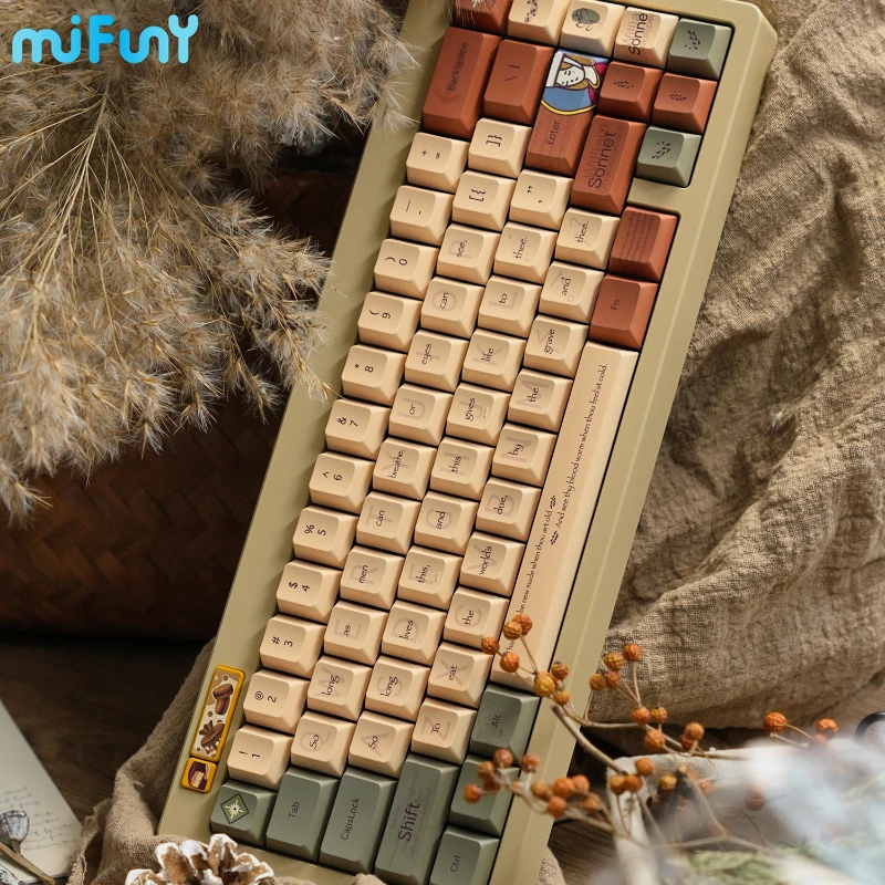 MiFuny 143 Keys Sonnets Keycaps Vintage Chinese Style Key Caps PBT Dye Sublimation for 61/68/75/87/98 Keyboard Accessories Gift