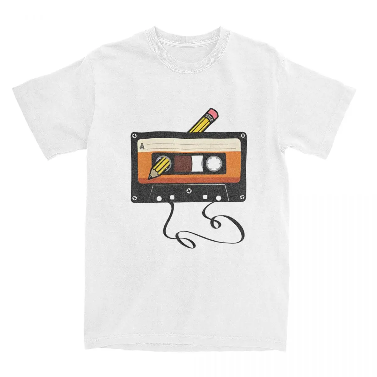 Men's Vintage Tape Cassette And A Pencil 70s 80s And 90s T Shirt Birthday Gift 100% Cotton Tops Plus Size T-Shirts