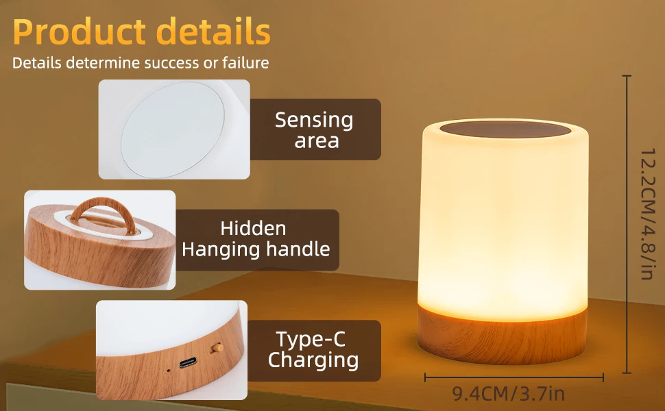 GGbingo 16 Colors Night Light Touch Bedside Table Lamp RGB USB Rechargeable Desk Lamp Bedroom Decoration Gift Dining Table Light