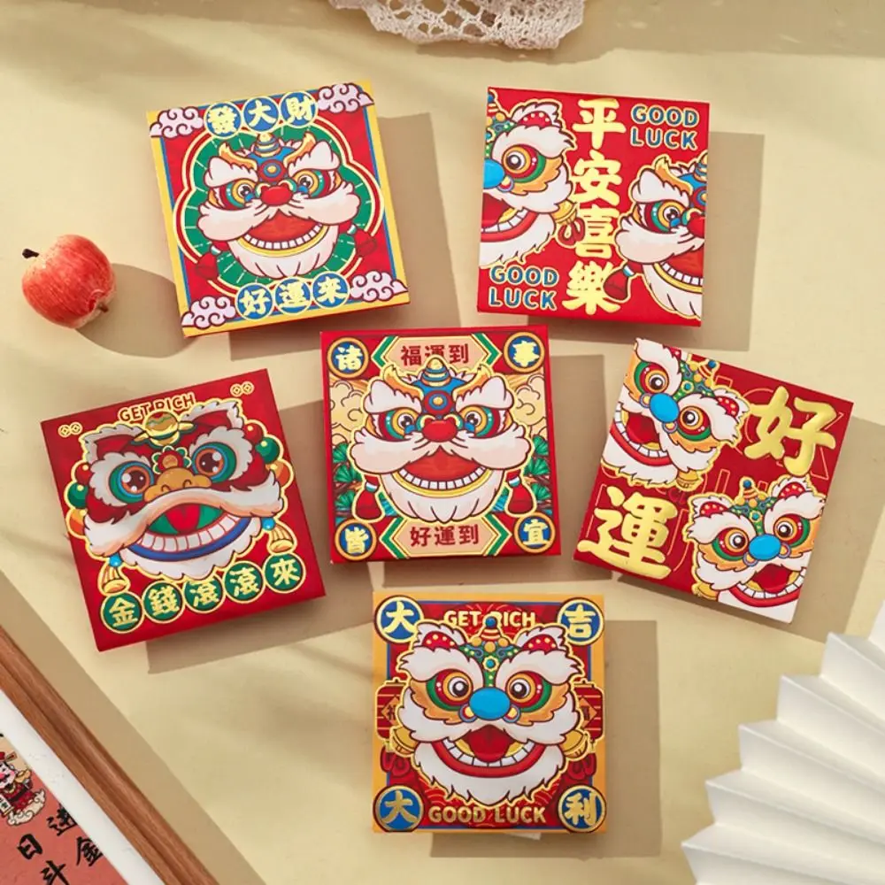 6 Stücke Cartoon 2025 Roter Umschlag Tasche Verdicktes Gold Stempeln Glück Rote Tasche Nettes Neues Jahr Rotes Paket Segen Geschenk
