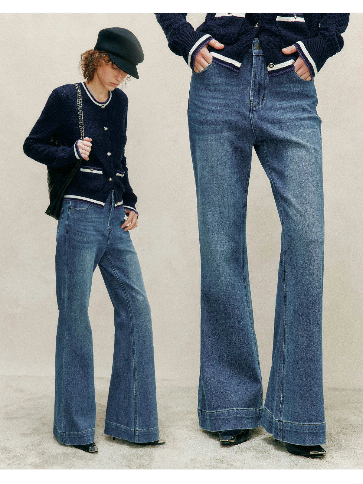 

Удобные джинсы-клеш с высокой талией для коррекции фигуры, из хлопкового стрейч-денима, в стиле ретро, длинные брюки для женщин