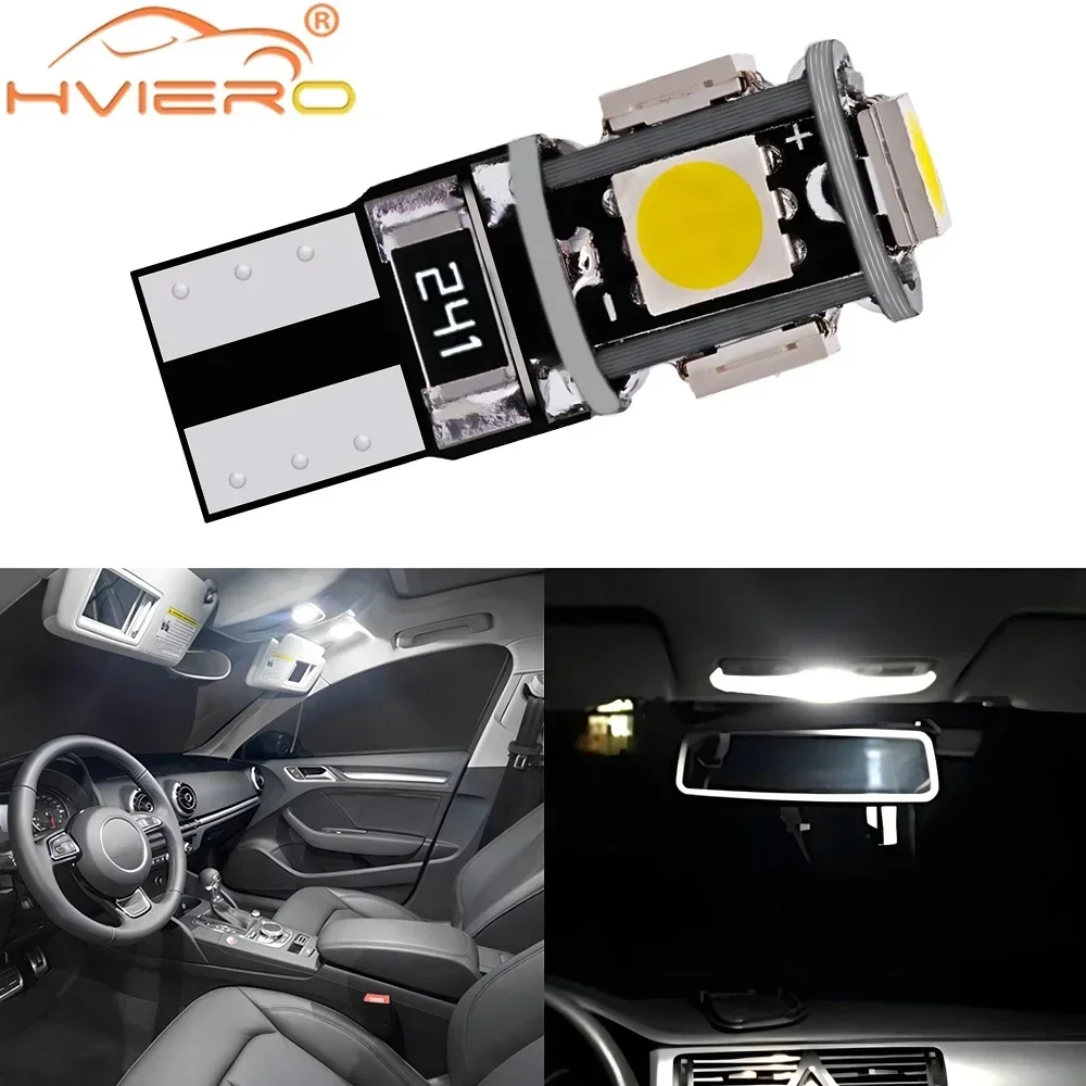 Auto Reverse Light License Plate Lamp T10 5050 Brake Reading Bulb Dome Dashboard 5SMD Cars Canbus Interior Waterproof Universal