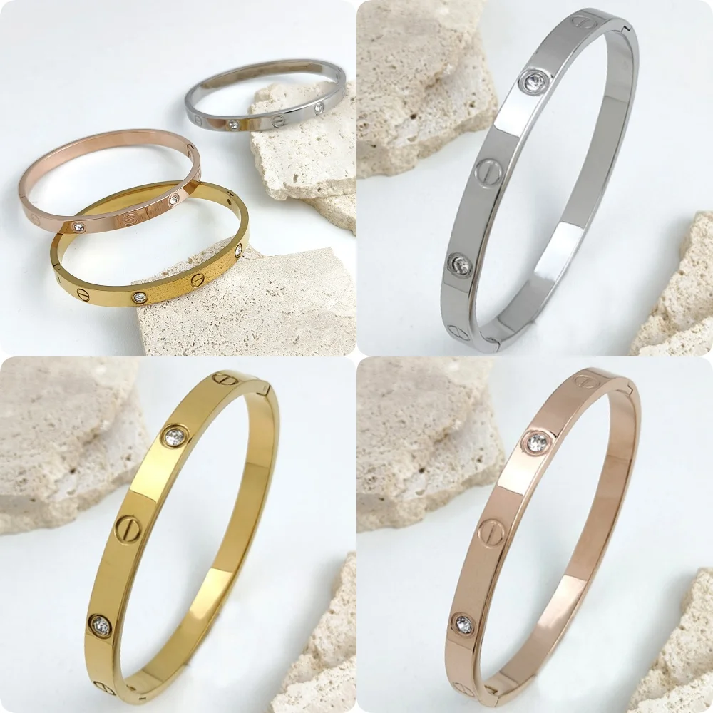 

Fashionable Certiar Zircon Stainless Steel Gold Plated Bracelet, High Quality Waterproof Women's Bracelet, Couple Jewelry