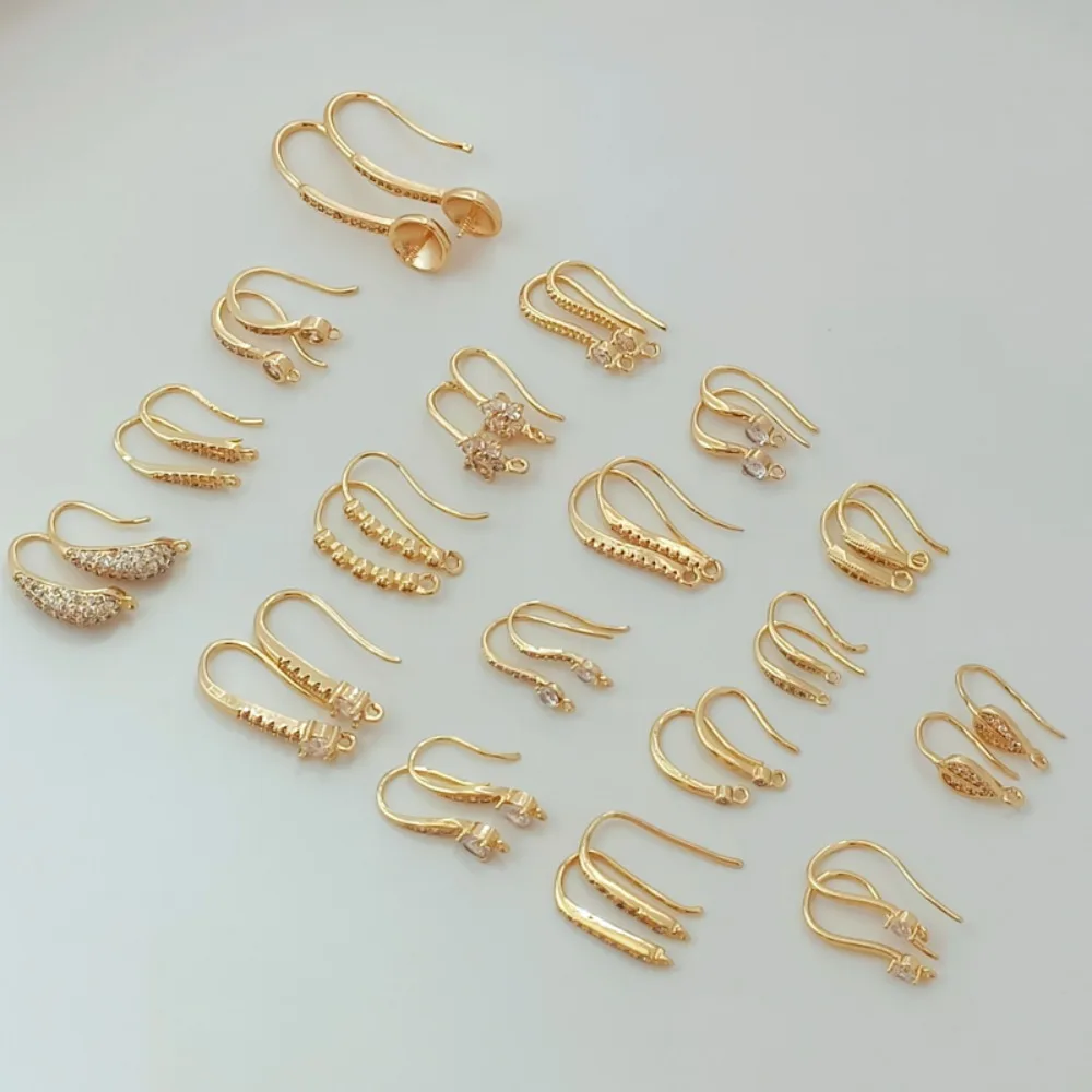 114K Gold-plated Micro-inlaid Zirconium Geometric Ear Hook Stud Earrings Pendant Jewelry DIY Handmade Accessories Earrings