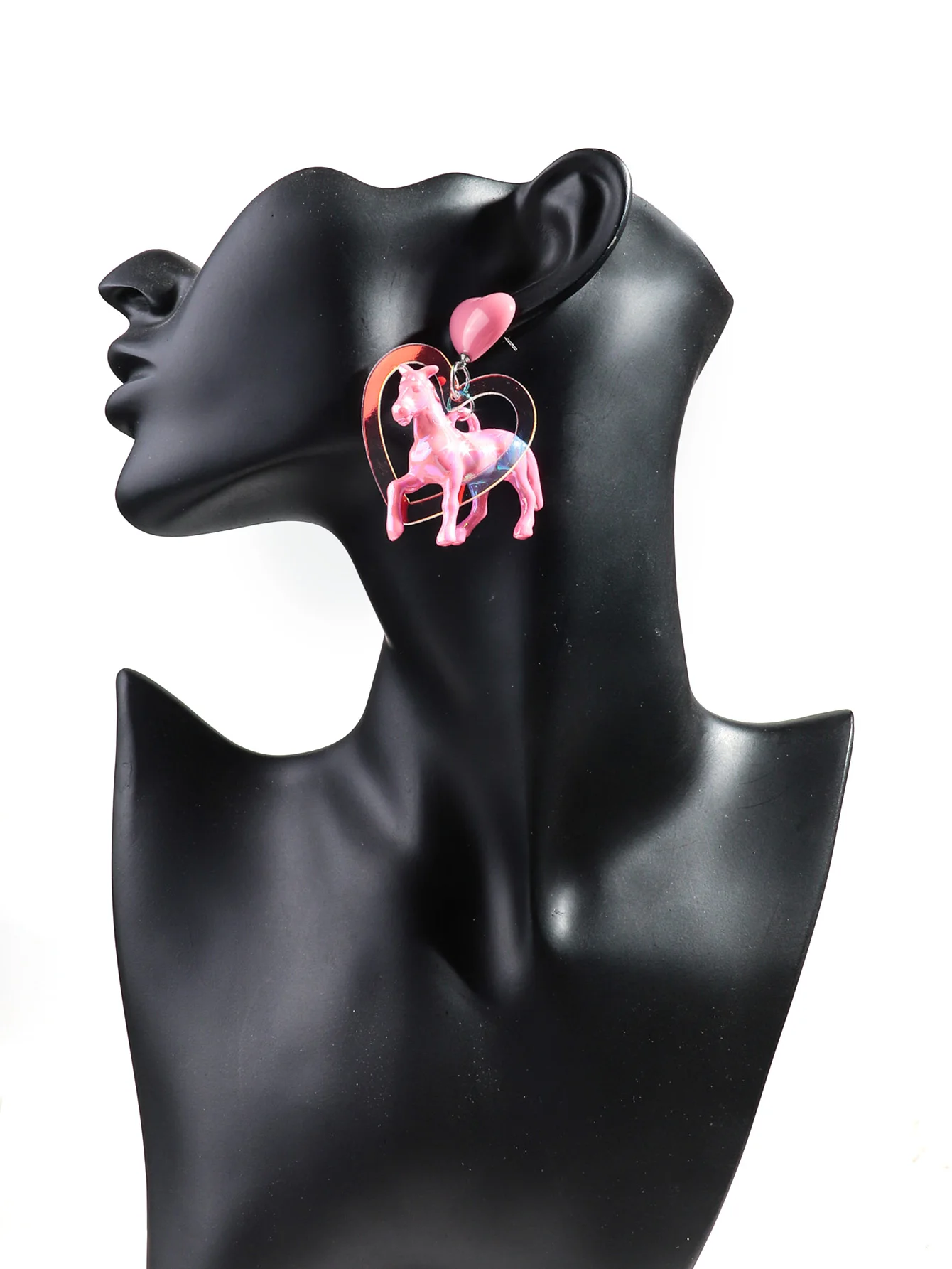 Lovely Acrylic Clear Heart Horse Drop Earrings for Women Resin White/Pink Dangle Earrings Trend 2024 Party Jewelry