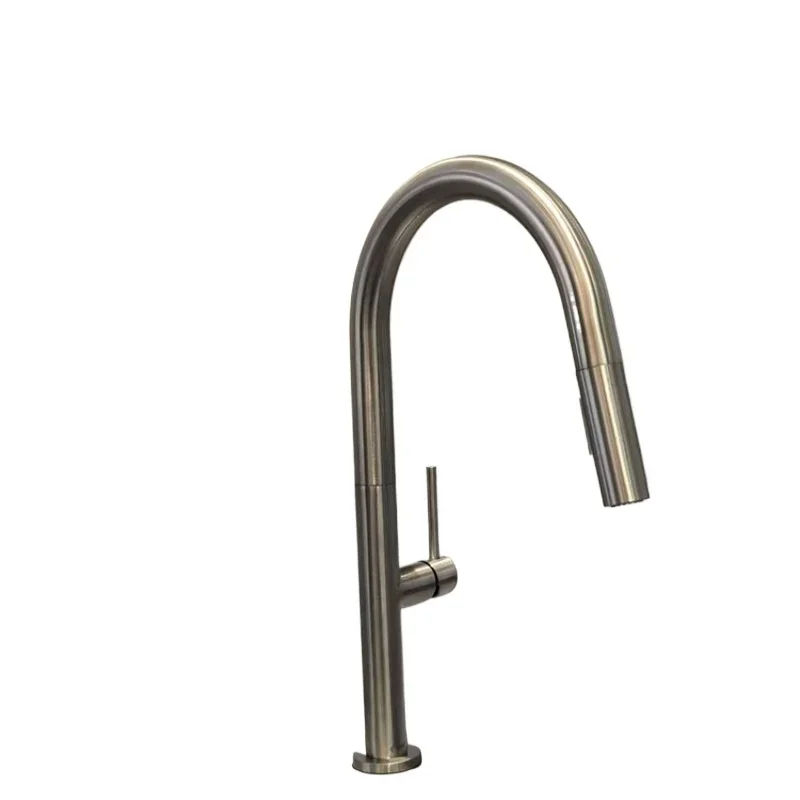 Pull kitchen faucet, hot and cold, brushed nickel, rotatable