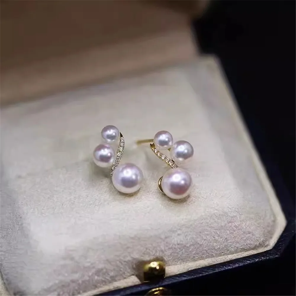 

DIY Pearl Accessories S925 Pure Silver Ear Studs with Empty Todo Beads Fashion Silver Earrings Fit 5-7mm Round Beads E233