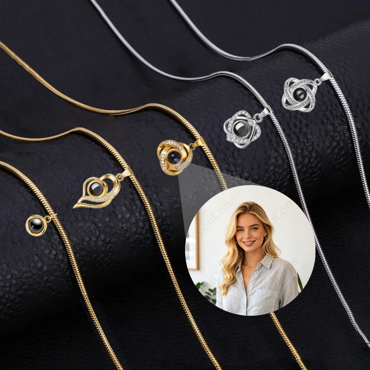 Collar con Proyección de Imagen a Color Personalizada, Cadena de Acero Inoxidable con Diseño de Espina de Serpiente, Regalo Exquisito para el Día de San Valentín, Día de la Madre, Cumpleaños