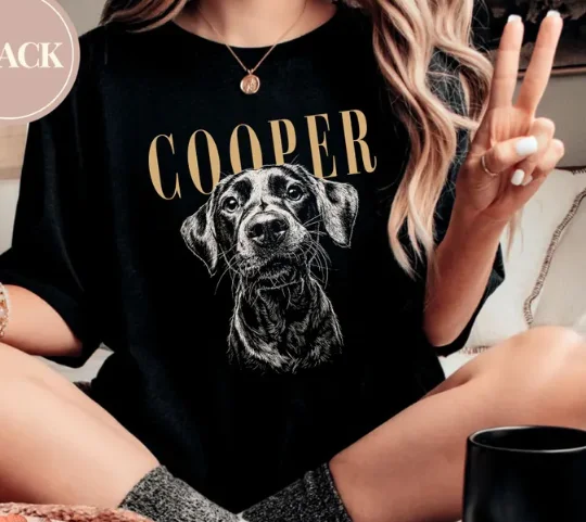 Camiseta Personalizada com Foto e Nome do Pet, Camisa Casual Solta para Amantes de Cães, Presente para Mães de Gatos