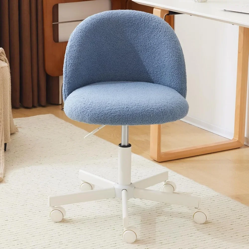 Candy Chair Armless Cute Comfy Small Office Chair with Wheels,Vanity Chair with Lumbar Support,Teddy Adjustable Rolling Swivel