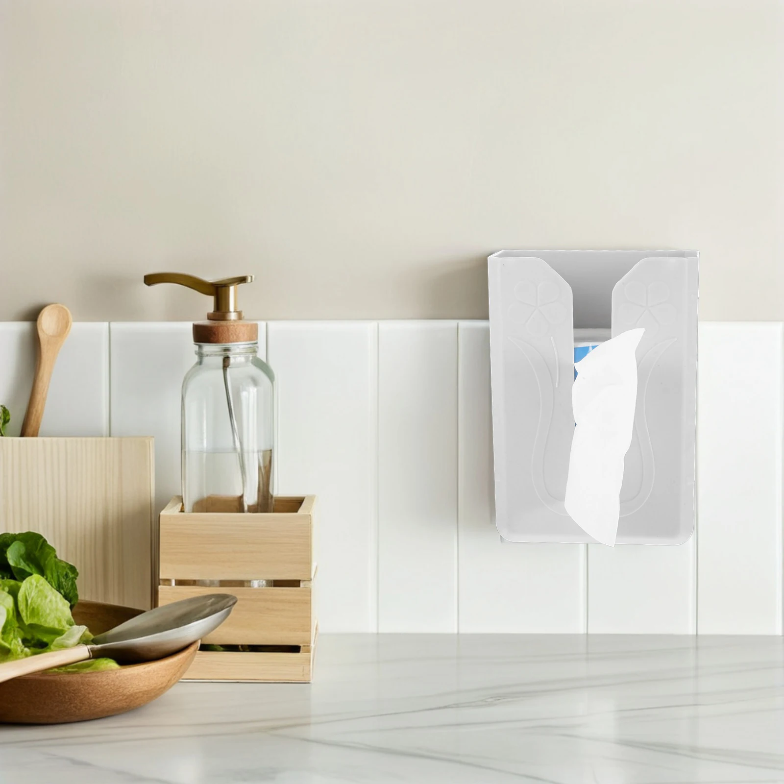 

Towel Holder Self Adhesive Kitchen Paper Storage Box Tissue Container No Punching Grey