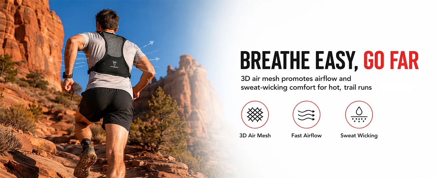 UTOBEST UTR112 Trailrunning-Weste, ultraleichter Trinkrucksack, atmungsaktiver Funktionsrucksack für Marathon, Radfahren, Wandern – Detail 2