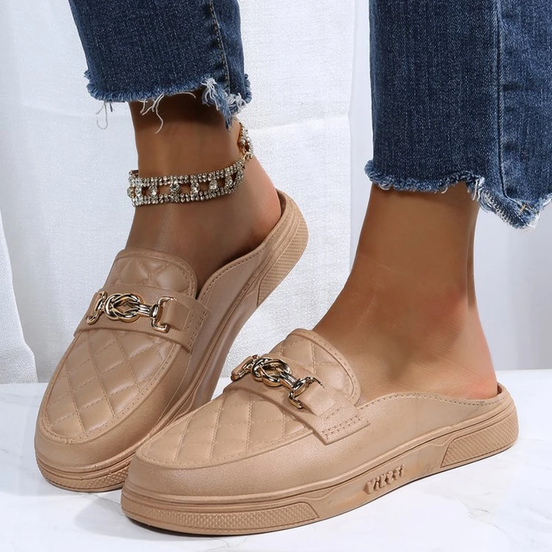 Summer Flat Comfortable Lazy Thick-soled Beach Sandals for Outer Wear Fashionable and Casual Baotou Half-slippers for Women