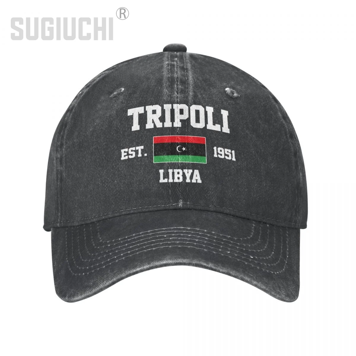 Flag of Libya EST.1951 Tripoli Unisex Adult Charcoal Washed Denim Baseball Cap Men Vintage Cotton Dad Patriotic Trucker Hat