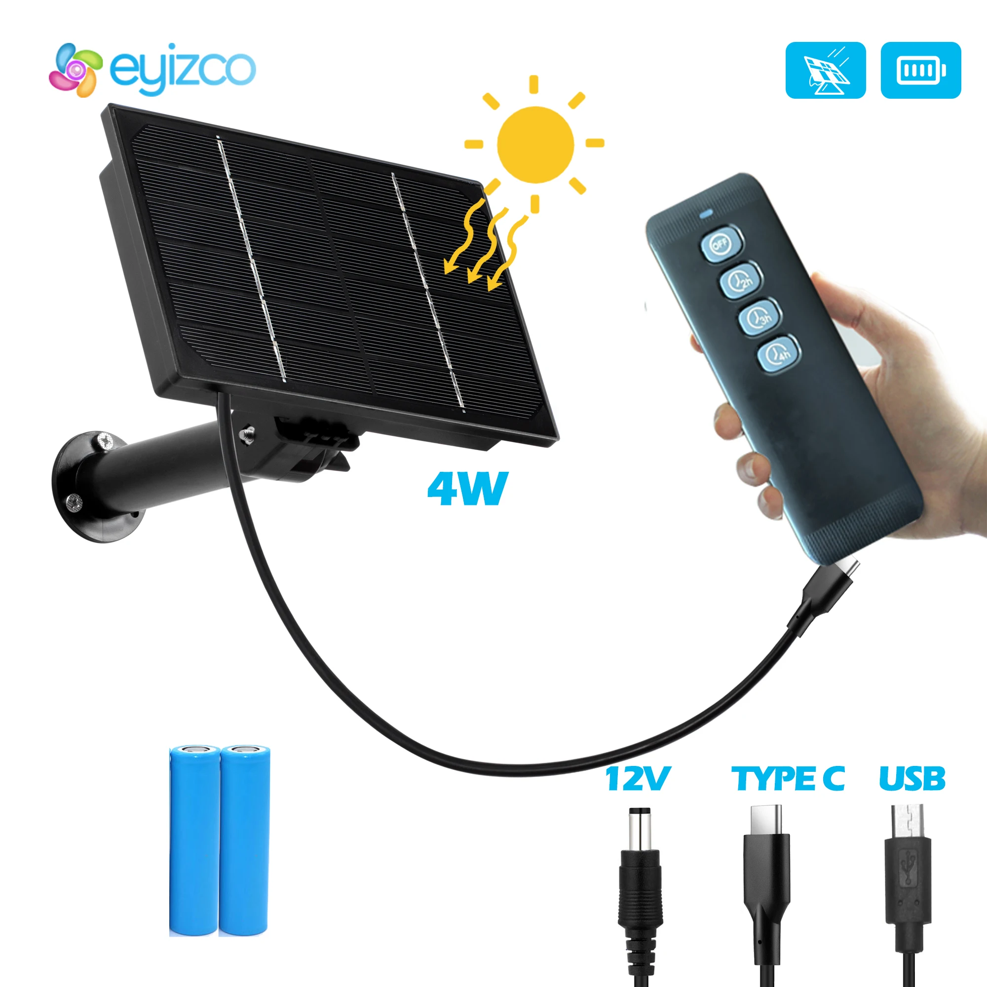 4W Solar Panel Waterproof Built-in 18650 Battery Outdoor Charger USB Tpye C DC5V DC12V Powered WIFI Camera Or 4G Router Fan Kit