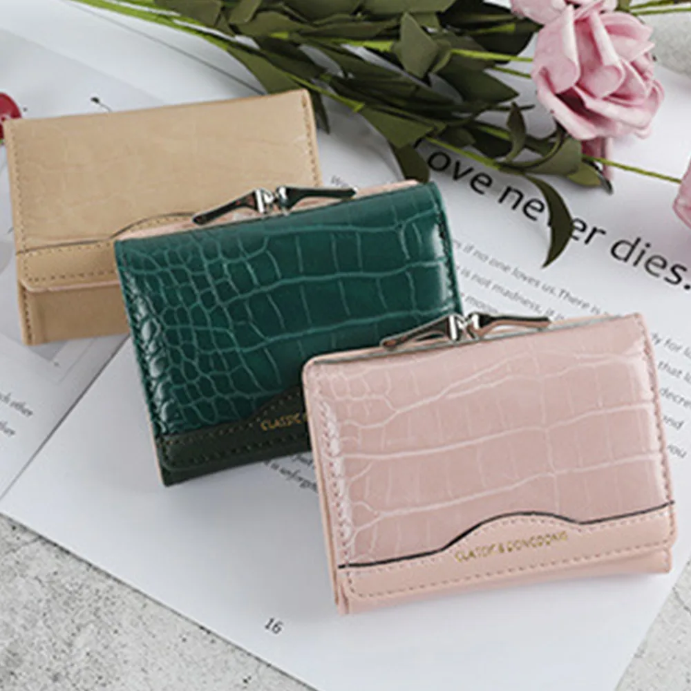 

Retro PU Leather Women Wallet Multi-card Three-fold Female Short Purse Crocodile Pattern Simple Coin Purse Women