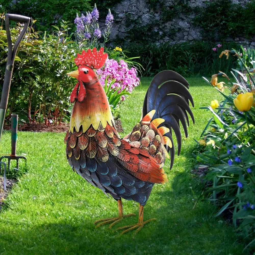 

Rooster Decor Garden Statue Metal Chicken Yard Art Sculpture Outdoor Figurines Decoration Home Decorations Sculptures & Crafts