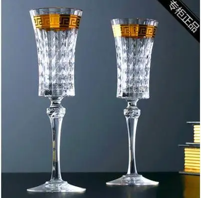Czech Crystal Carved Wine Glasses Whiskey Cup High Foot Red Wine Glass Champagne Glass Portable round Shape Single Layer Glas...