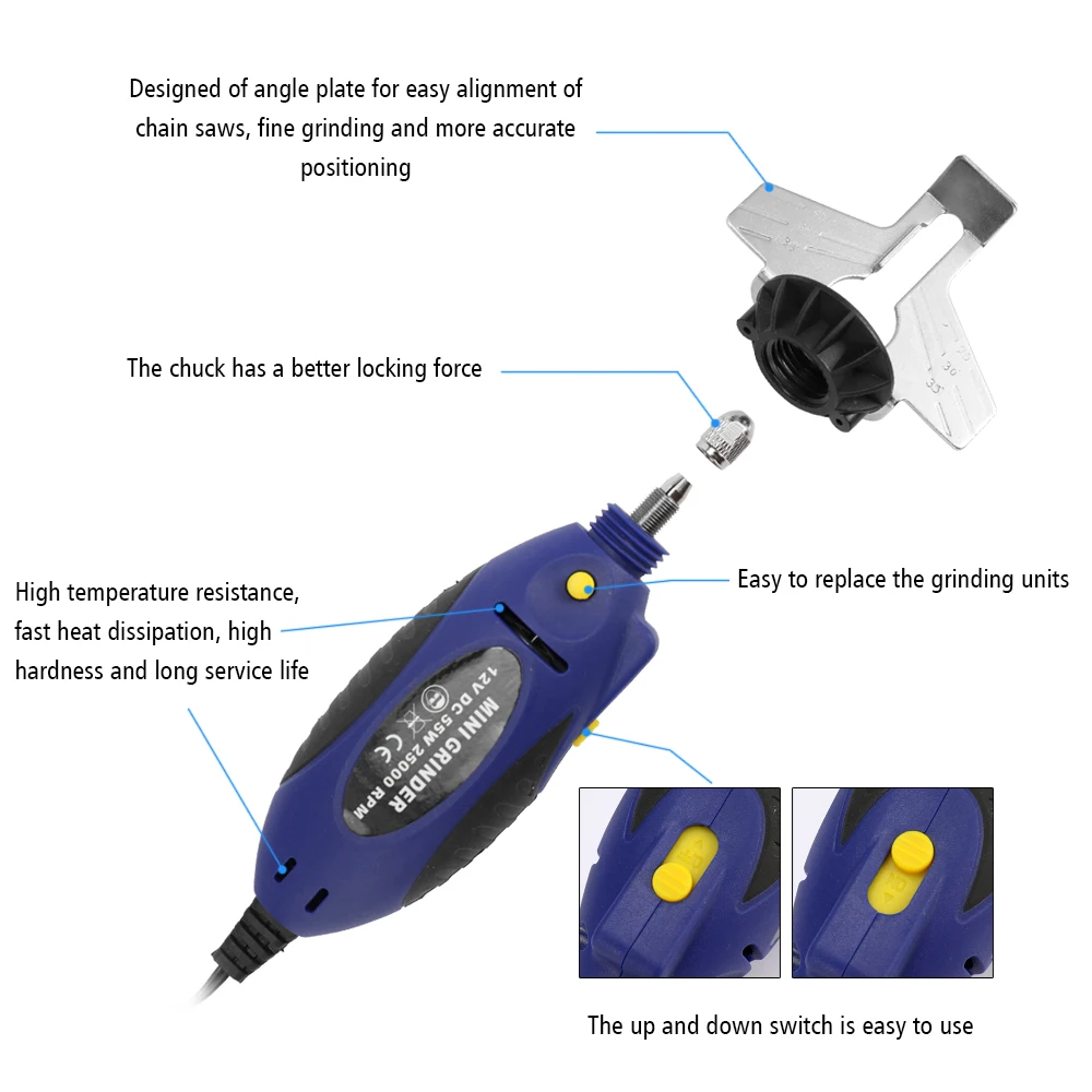 12V Electric Chain Saw Grinding Machine Sharpener Kit Chainsaw Mini Handheld Grinder File Milling Machines Power Tool Set