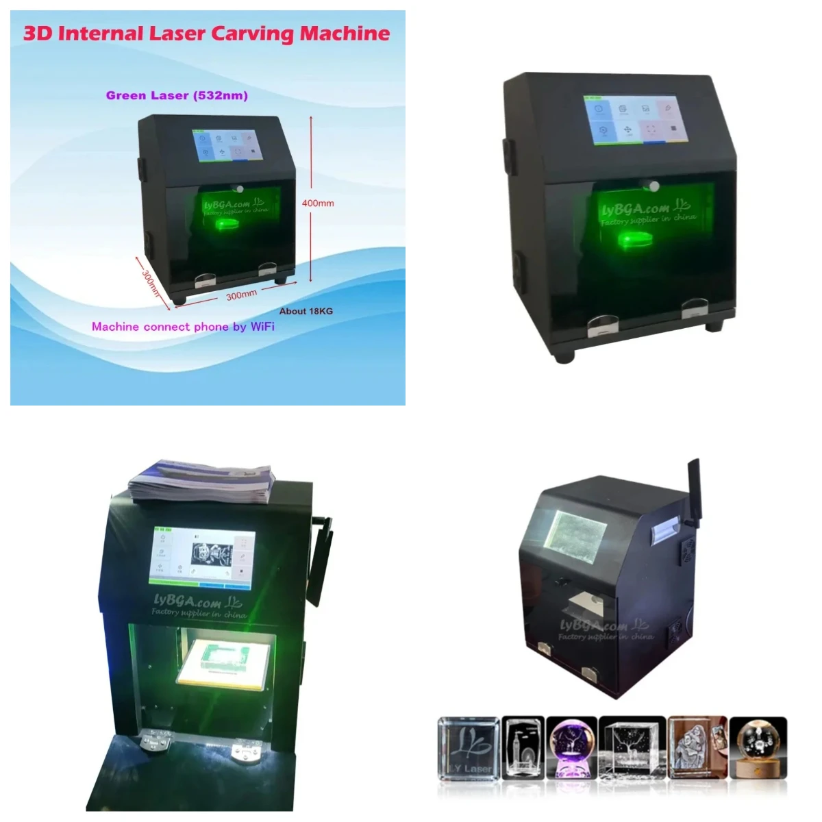 Portable 3D Internal Laser Marking Machine Green Light 1W Laser Engraving Machine Air Cooling Phone/Computer Contro Opitonal