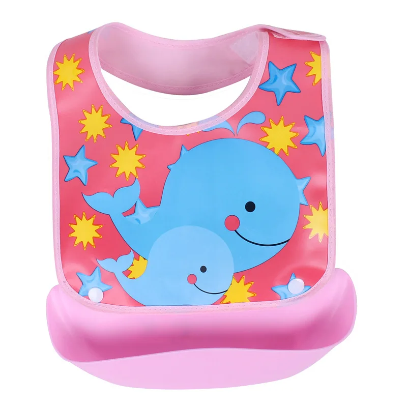 Children's Cartoon Splicing Pocket Three-dimensional Waterproof Bib Anti-stain Saliva Pocket Detachable Washable Bib