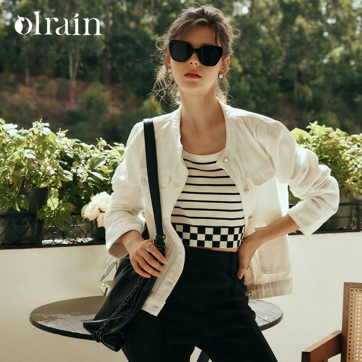 

OLrain женская джинсовая куртка однотонные куртки с круглым вырезом и длинными рукавами осень 202, новинка 202, винтажные свободные пальто, женские топы GO57QW69350