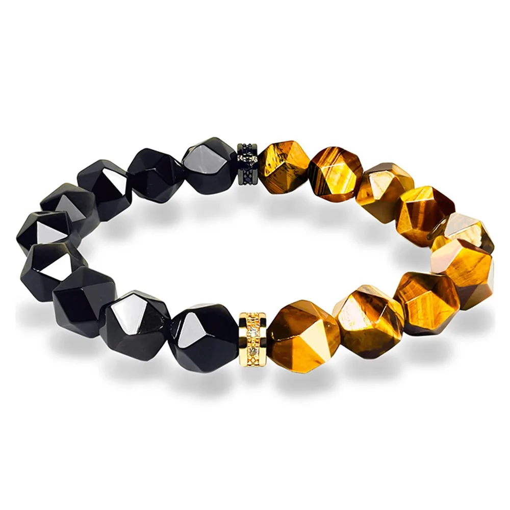 

2023 New Natural Stone Bracelet Cut Tiger Eyes Stone Bracelet with Micro Inlaid Zircon Obsidian Beads Bracelet for Men's Jewelry