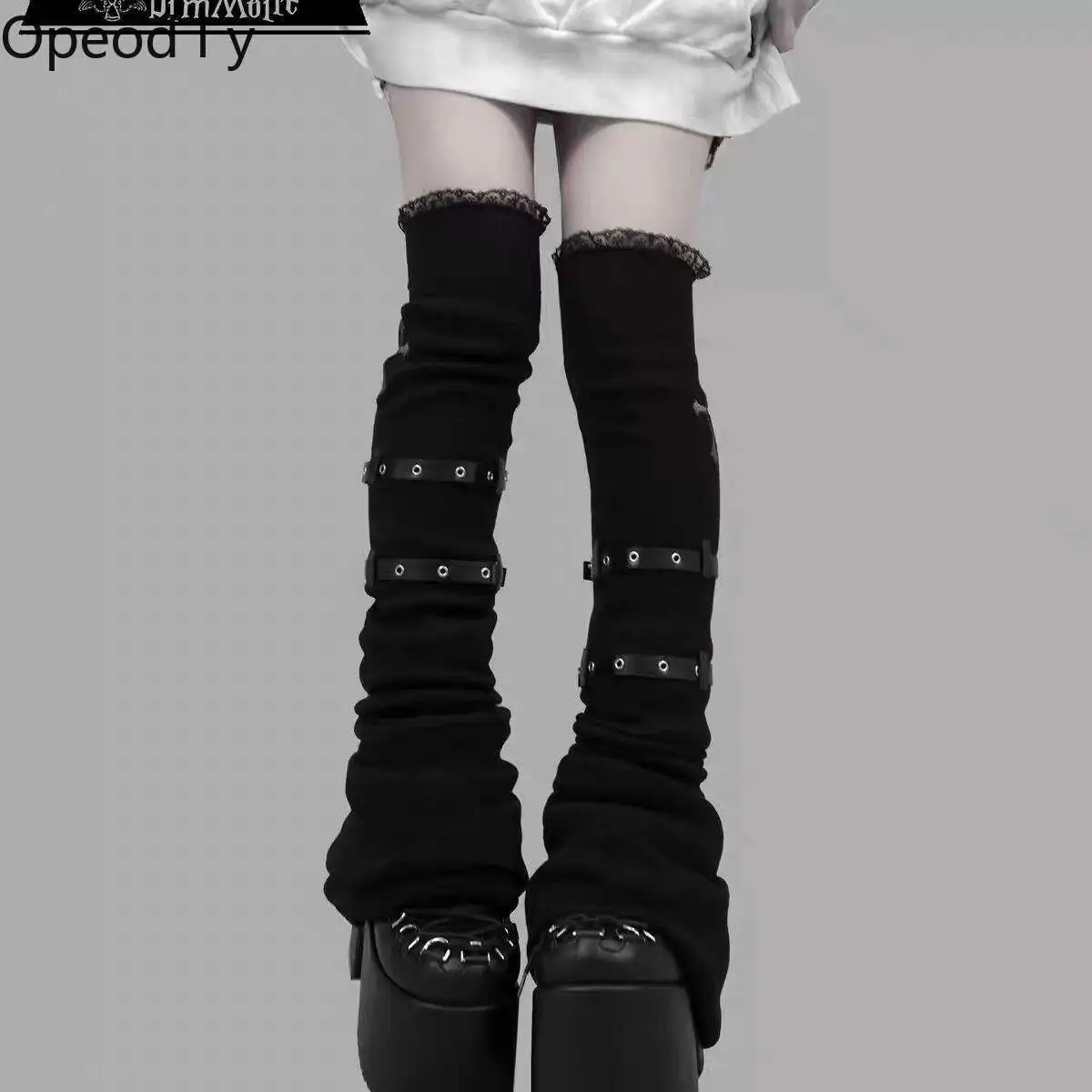 

New Spring Autumn Japanese Subculture Dark Girl Button Stacked Socks Punk Gothic Fashion Dark Girl Y2K Leg Warmers Sock Covers
