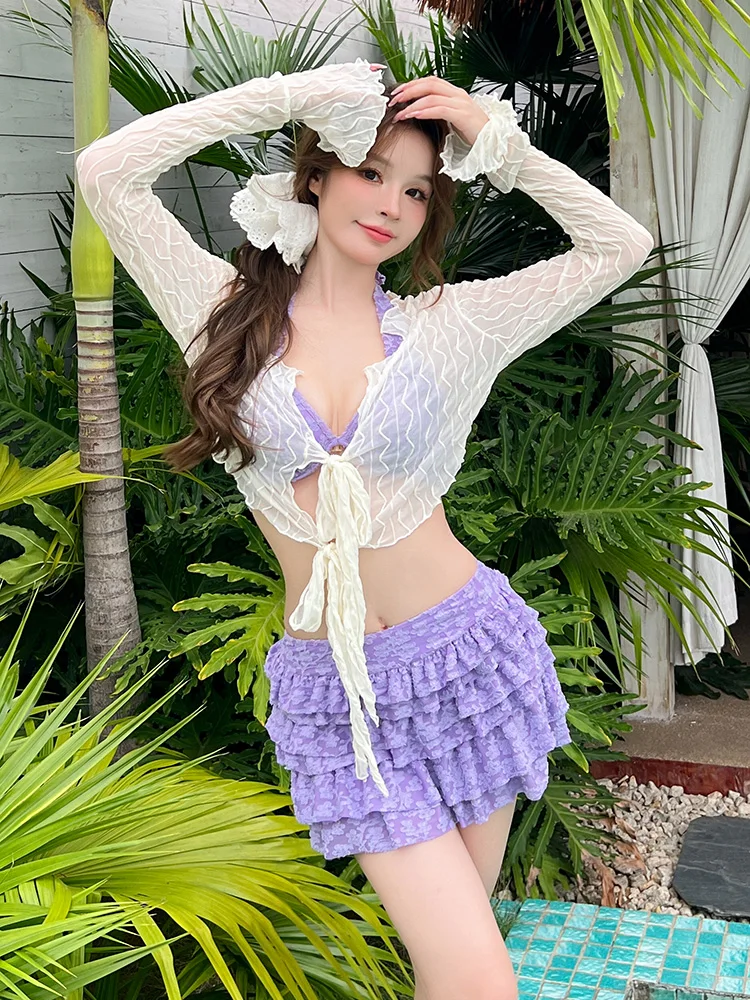 

Новый женский купальник-бикини 2026 года с металлическими вставками, для термальных источников, сексуальный, с эффектом пуш-ап, утягивающий, скрывающий живот