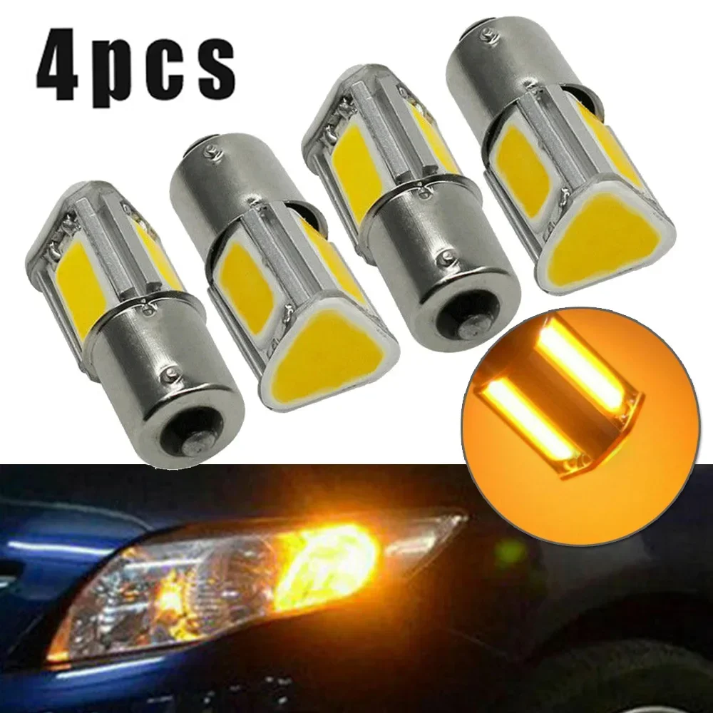 4pcs Car Turn Signal Lights Super Bright Amber 1156 G18 BA15S 42 COB LED Turn Signal Light Bulb Lamp 12V 3500K