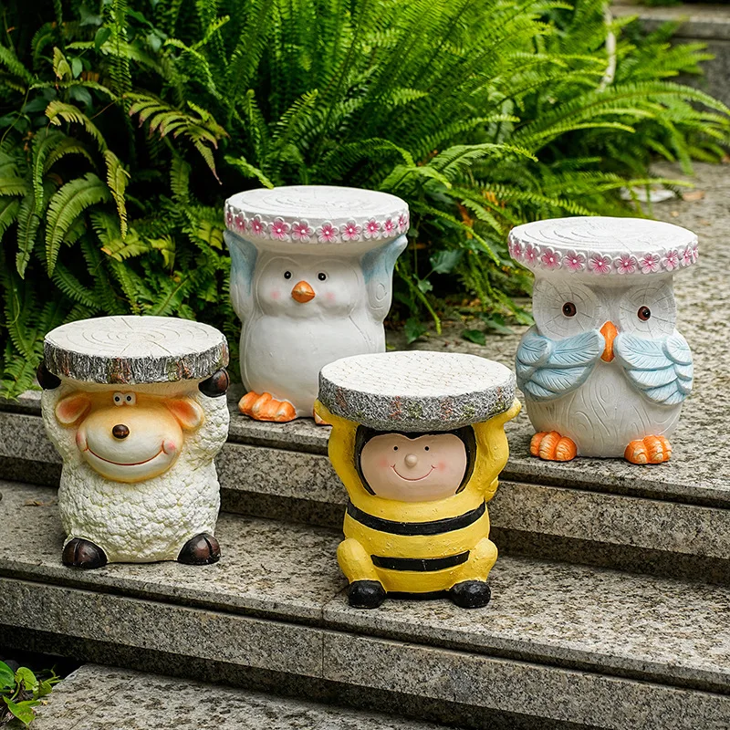 Animal Tree Stump Garden Stool Multi‑Purpose Flower Pot Base Plant Stand Outdoor Patio Balcony Courtyard Yard Ornament Decor