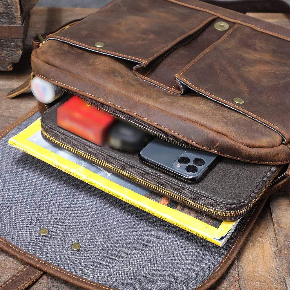 S.WORKER Vintage Echtleder Herren-Umhängetaschen Handgefertigte 12-Zoll-Tasche für iPad, Handy und Schlüssel Geschenk für Männer – Detail 23