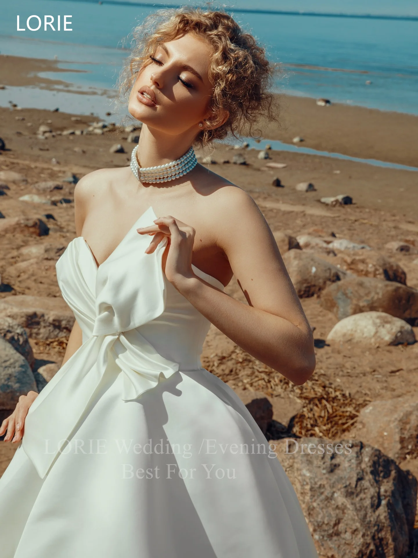 LORIE Simple Wedding Dresses Strapless Sleeveless Bow Bride Prom Gown Chic A-Line Floor-Length Bridal Gowns Customized