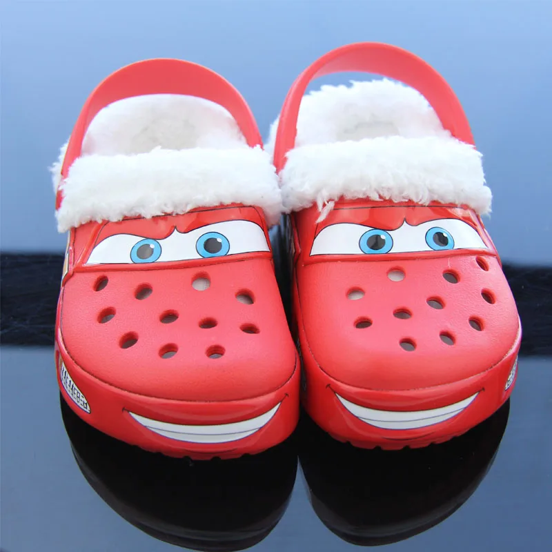 Padded  McQueen Cartoon Solid Color Waterproof Slippers with Hole red white Shoes adult slippers do not glow christmas gifts