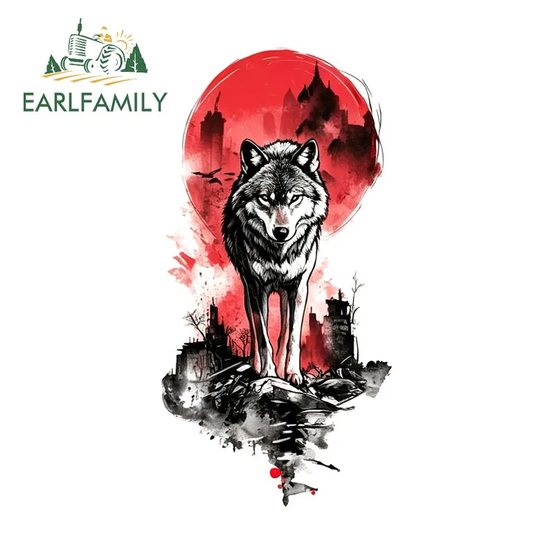 EARLFAMILY Japanese Red Sun Animals Tiger Car Sticker Occlusion Scratch Helmet Vehicle JDM Decal Waterproof Car Door Protector