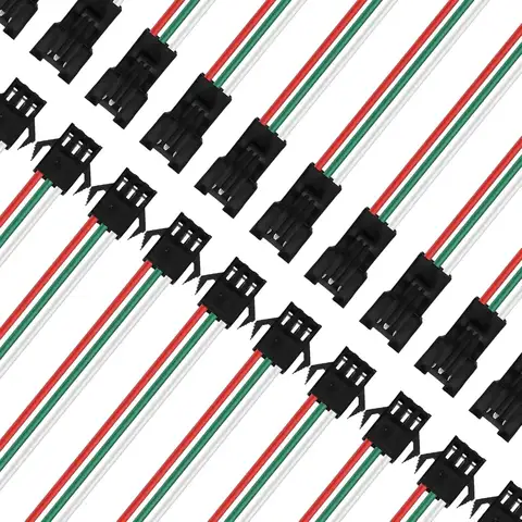 20 Pairs JST SM 3 Pin 15cm Connectors for WS2812B WS2811 WS2812 WS2814 SK6812 FOCB CCT LED Strip Female Male 15cm 22awg Wire