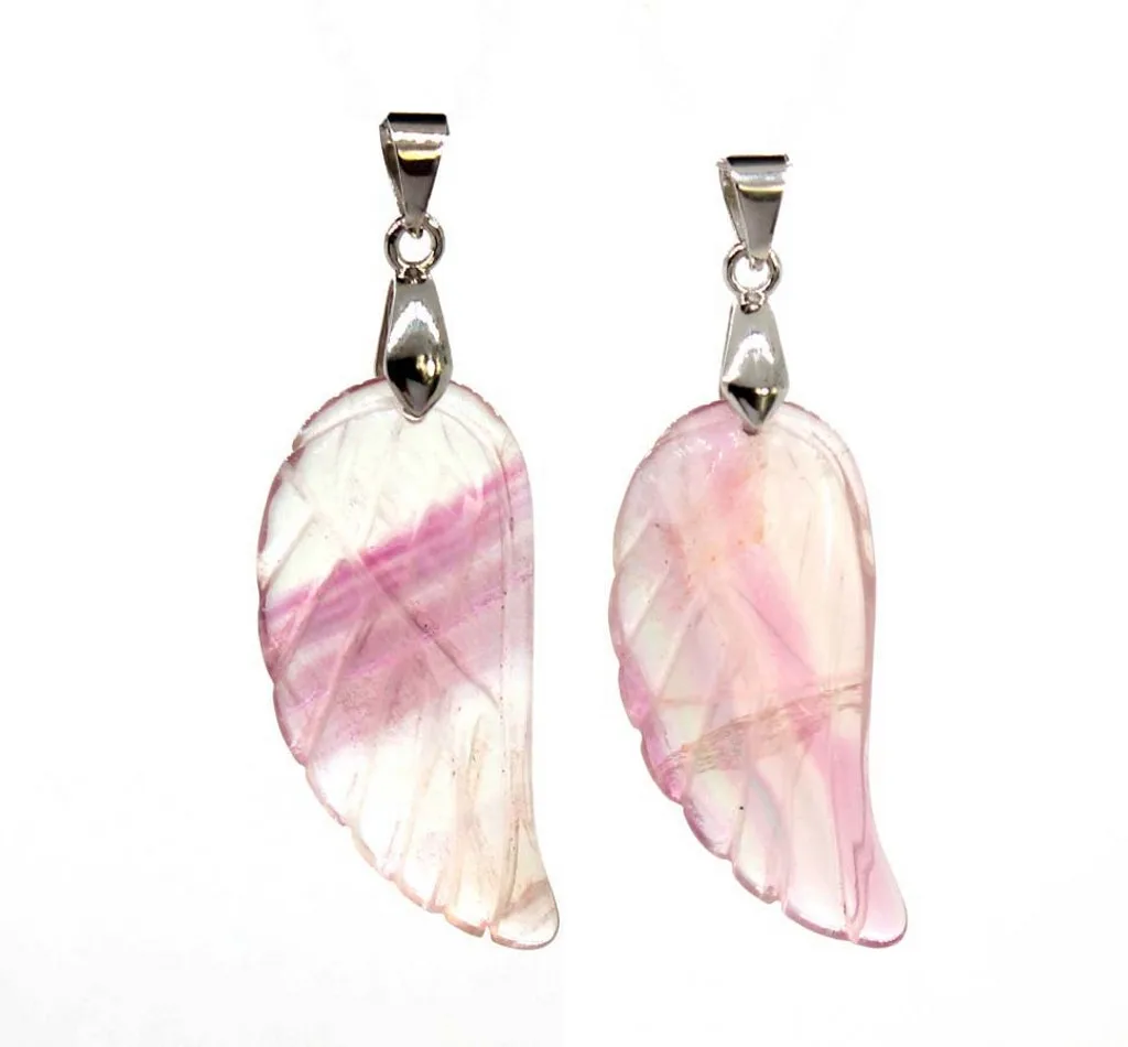 Natural Fluorite Crystal Angel Wings Stone Pendants For Women Necklace DIY Fluorite Carved Angel Wings Pendant Jewelry No Chain