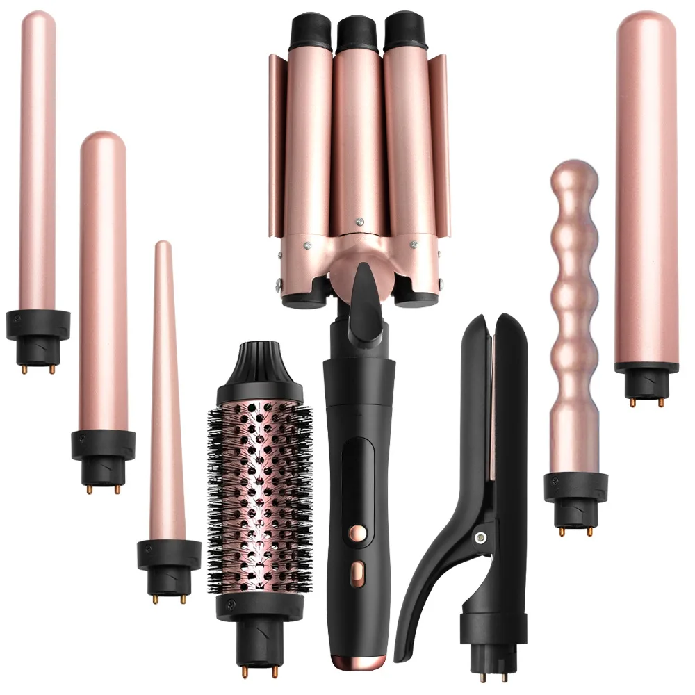 8-in-1 Curling Wand, LCD Display, Multi-Level&Function, Swapable Tubes, Fast Heating Ceramic Tourmaline, Hair Curler for Women