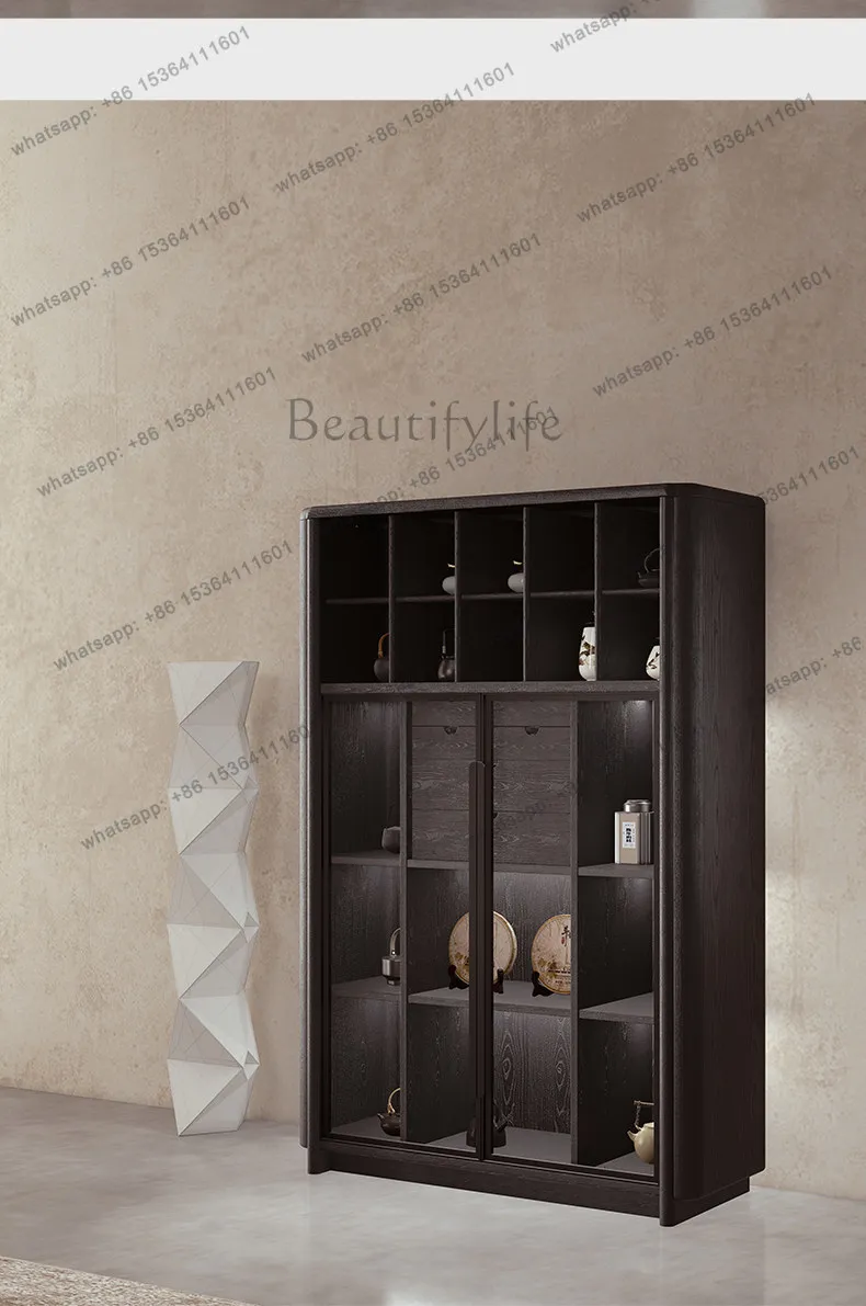 

Modern simple solid wood Bogu rack gray-brown display cabinet storage rack