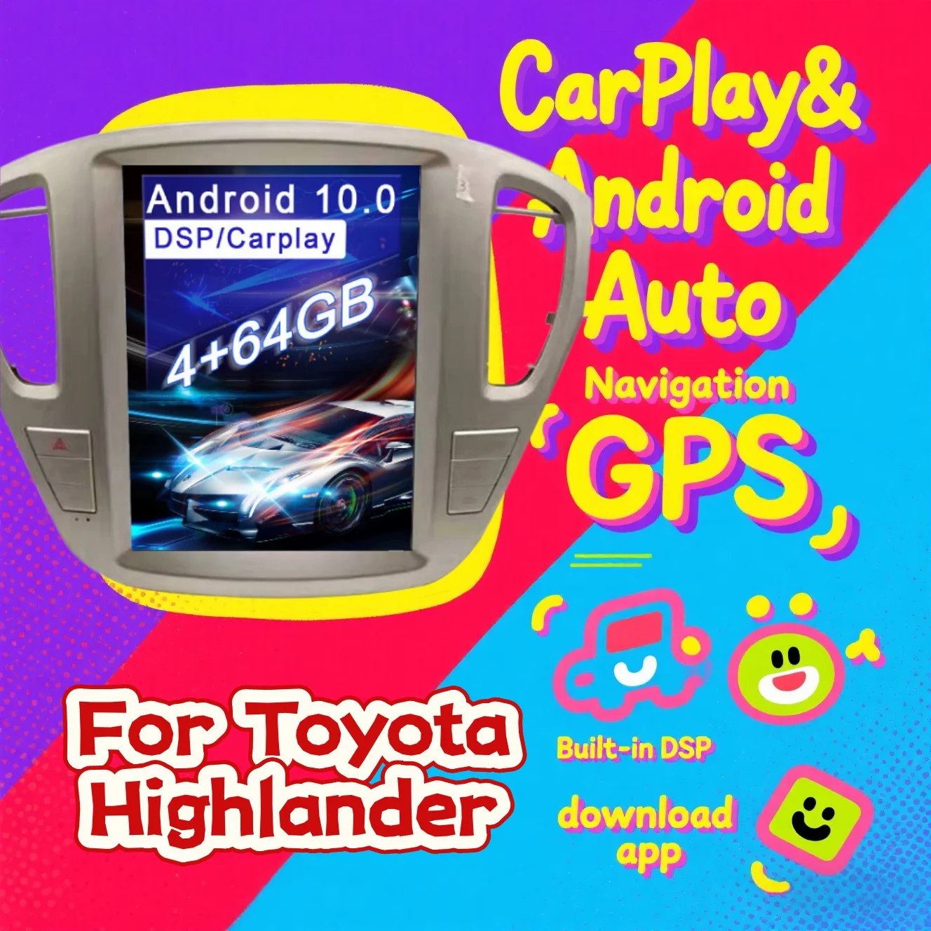 

12.1-inch Multimedia For Toyota Highlander 2001 2002 2003 - 2006 2007 Car Android14 Auto HiCar Head Unit sreen Wireiess Carplay