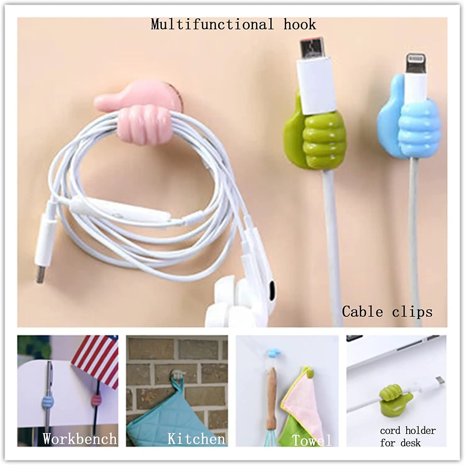 15pcs Creative Thumbs Up Shape Wall Hook Key Holder Hook Kitchen Barthroom Adhesive Rack Home Storage Hook Multi-Purpose Hooks