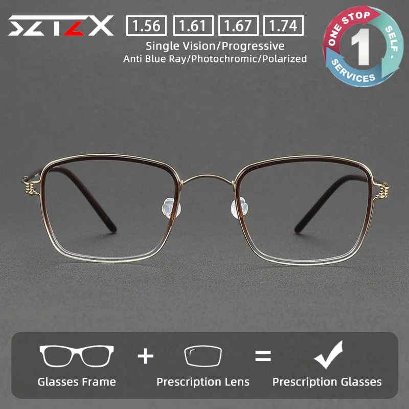 

SZTZX модный дизайн очки из чистого титана и ацетата мужские очки для чтения по рецепту очки с защитой от синего света 81048