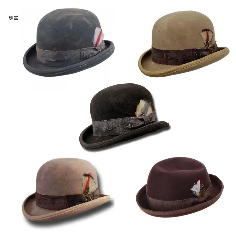 

X5QE Vintage Gentlemen Hat Wool Fedora Top Hat for Outdoor Gatherings Activities