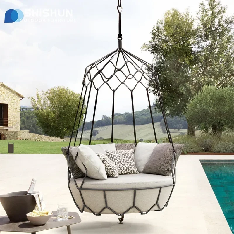YAO Outdoor Rattan Hanging Swing Chair with Rain and Sun Protection for Villa Garden Courtyard Balcony Leisure Rocking Seat