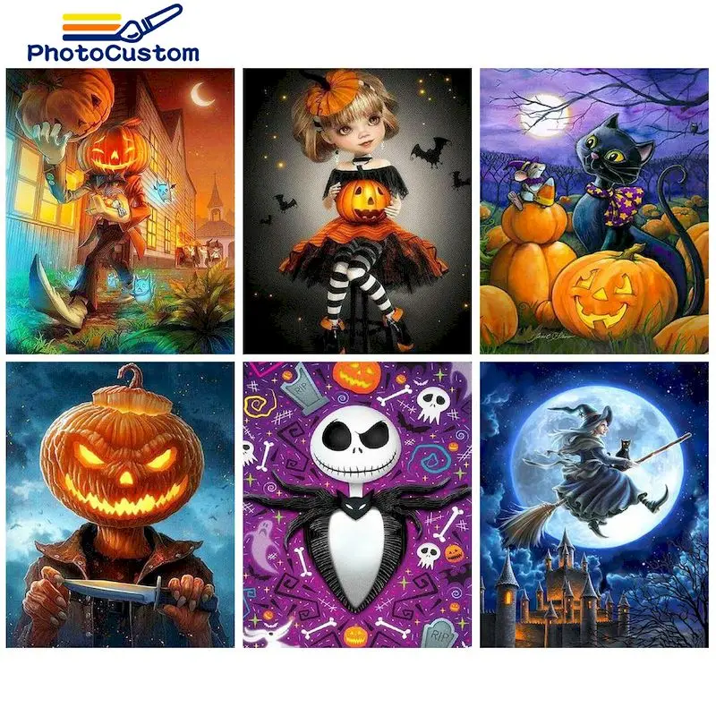 

PhotoCustom Paint By Number Halloween Drawing On Canvas DIY Pictures By Numbers Kits Hand Painted Painting Art Gift Home Decor