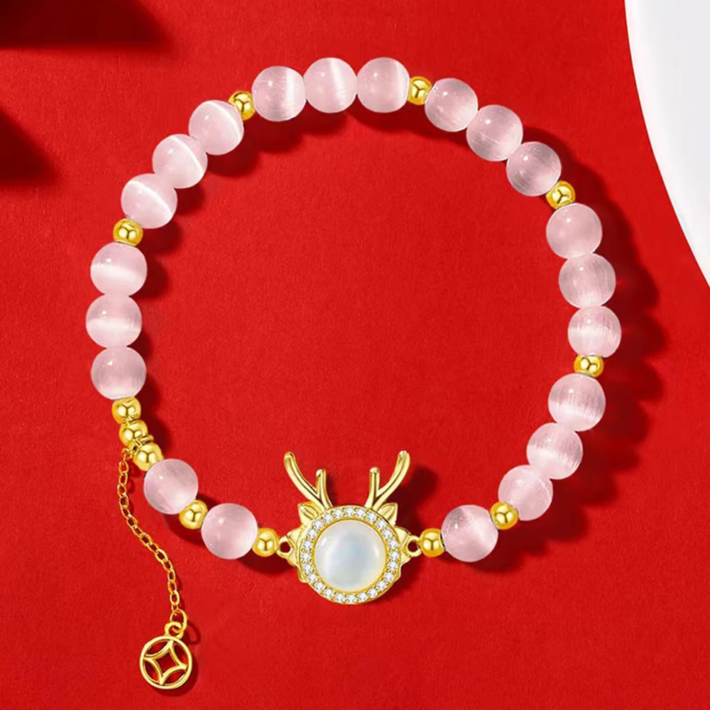 Chinese Style Zodiac Cute Dragon Bracelet For Women Men Brings Wealth Health and Good Luck Cat's Eye Stone Couple Jewelry Gifts