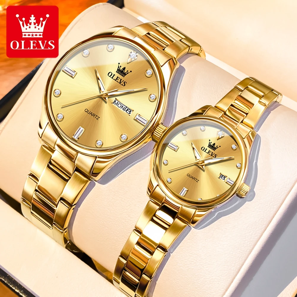 OLEVS Luxury Top Brand Couple Watches for Men Women Waterproof Glow Orginal Quartz WristwatchStainless Steel Lover's Watches