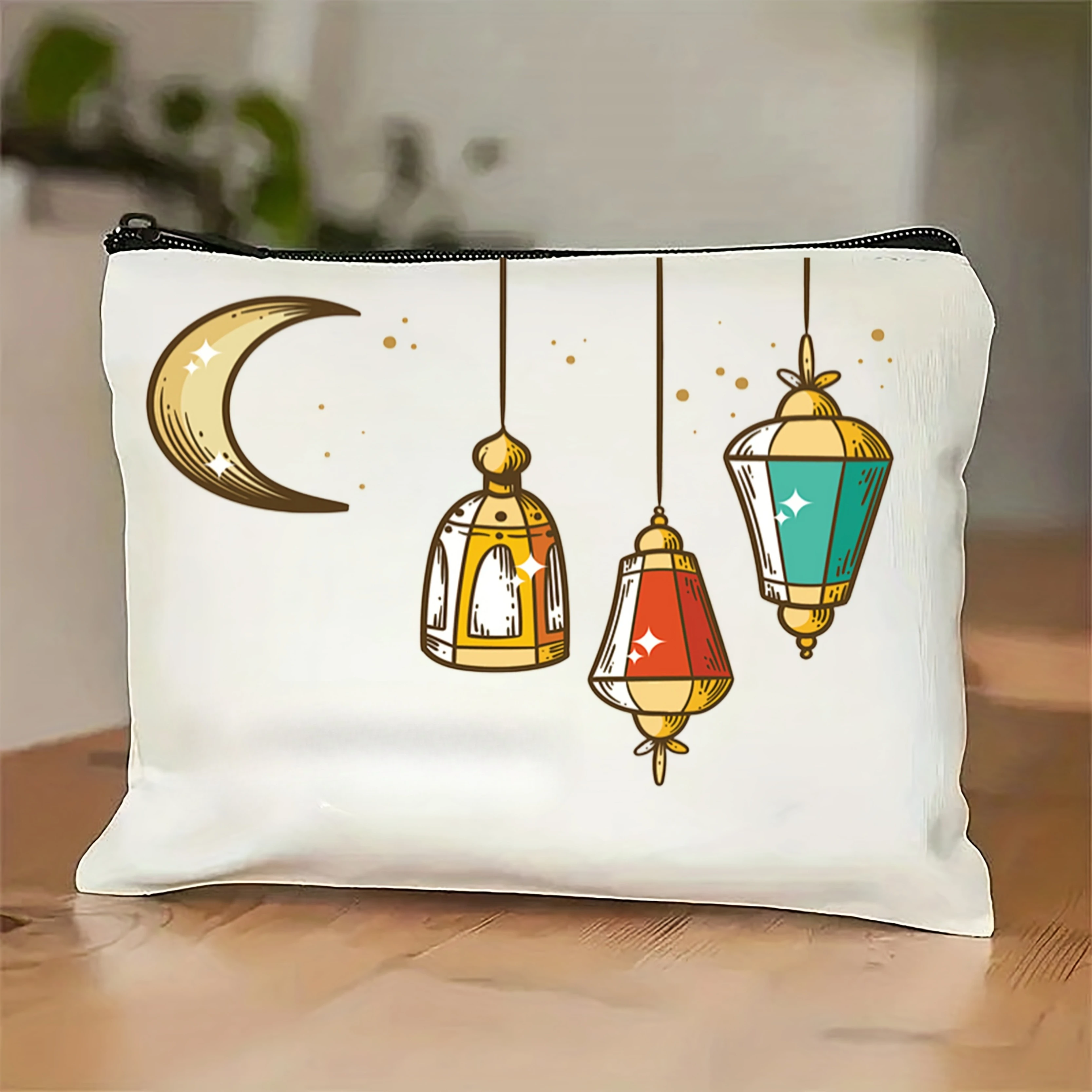 Ramadan Makeup Bag Beige Zippered Storage Pouch Eid Gifts Eid Mubarak Gift Bags Ramadan Ramadan Gift Makeup Bag for Muslim