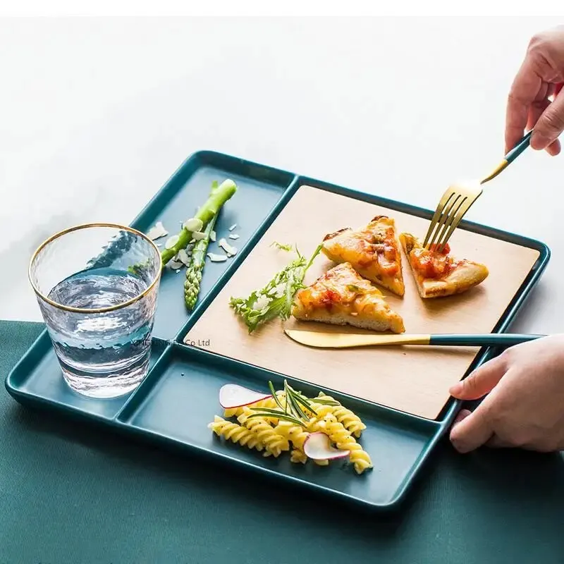 

Керамическая тарелка в западном стиле, домашняя квадратная посуда, блюдо для закусок, бамбуковый деревянный стейк